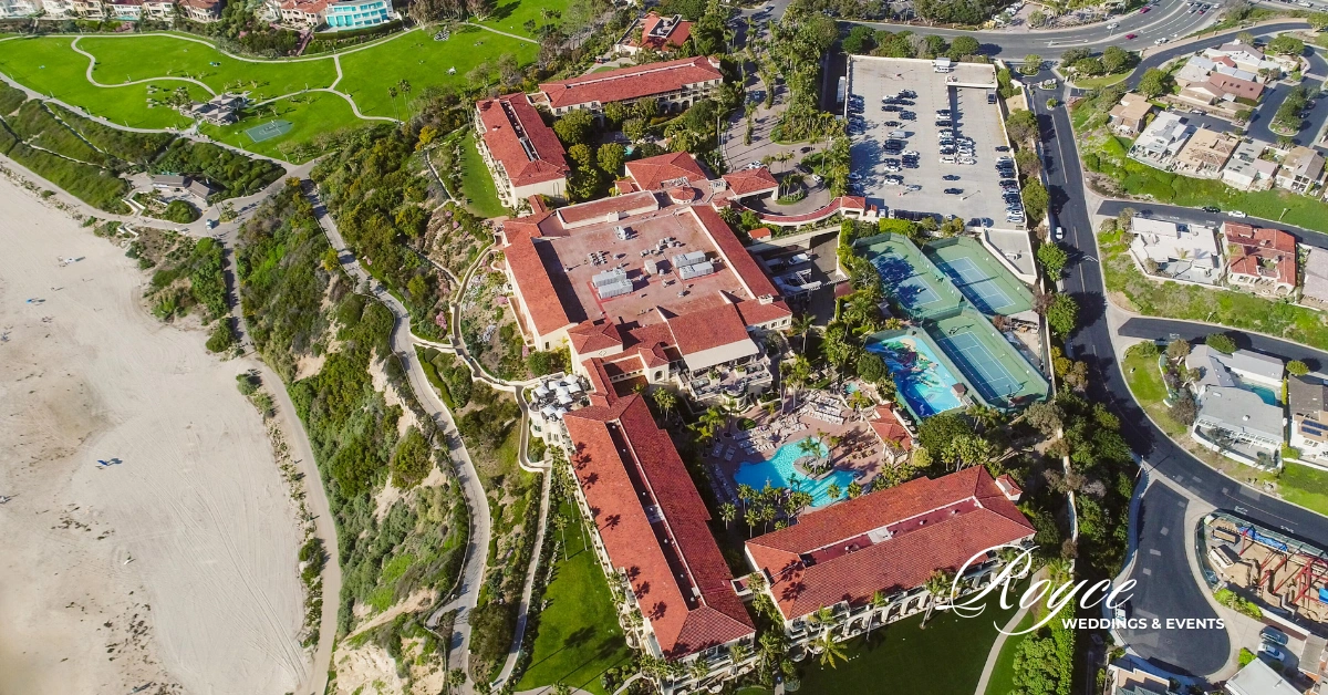 Ritz Carlton Wedding Guide featuring an aerial view of a luxury oceanfront resort along the California coast