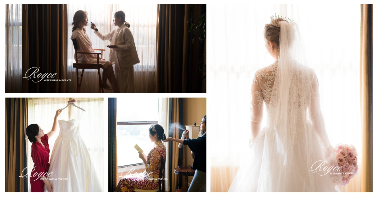 Bridal preparation during a Langham Hotel Pasadena Wedding.