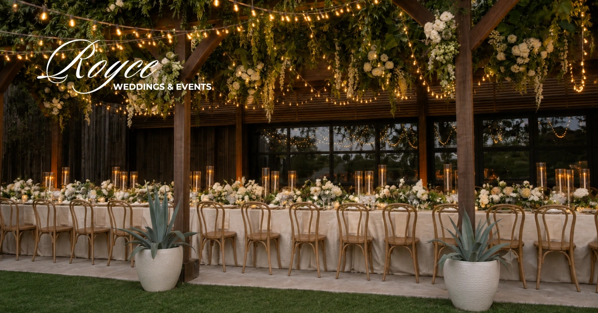 Luxury wedding reception inside The Barn at a Southern California wedding venue