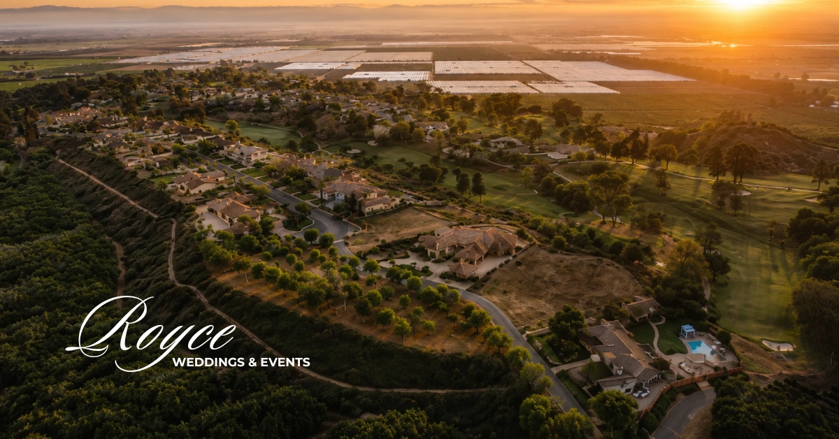 Calamigos Ranch Malibu Wedding aerial view showcasing the luxury Malibu wedding venue surrounded by mountains and woodland scenery