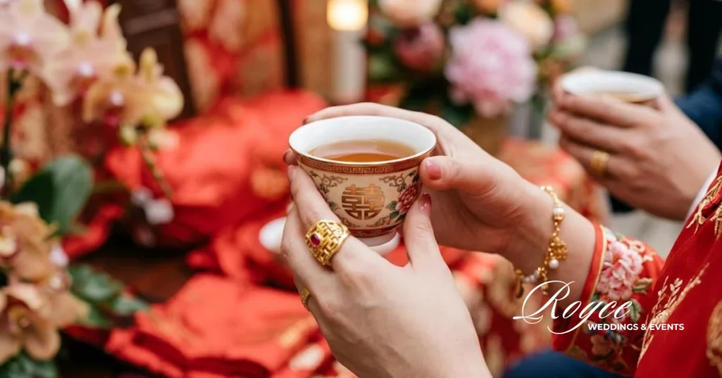 Elegant Chinese wedding tea ceremony details at a luxury Beverly Hills estate wedding.