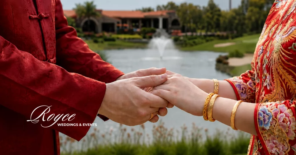 Traditional Chinese wedding attire during a luxury celebration by a bilingual Chinese-American wedding planner