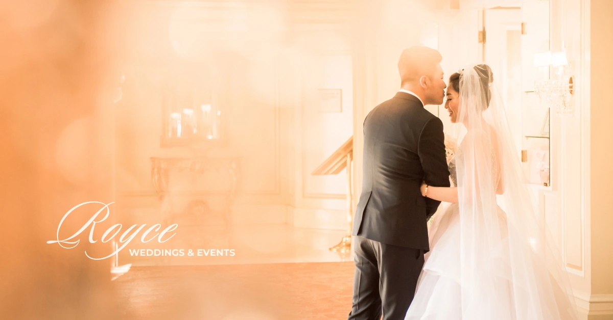 Romantic couple portrait at a luxury Pasadena wedding venue.