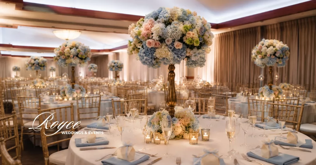 Elegant Old Ranch Country Club Wedding reception inside the beautifully designed ballroom
