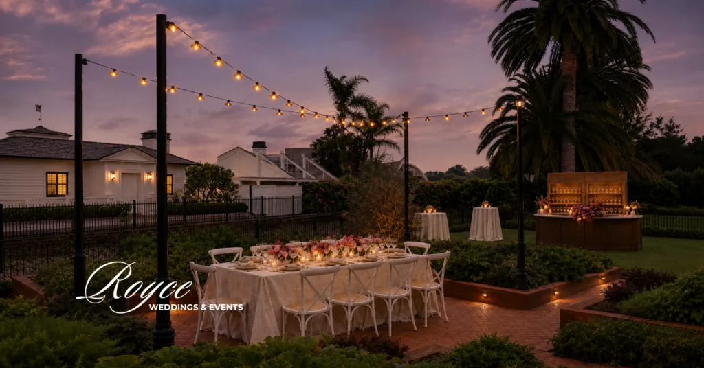 Santa Barbara outdoor wedding cocktail reception at Chef's Garden with elegant details