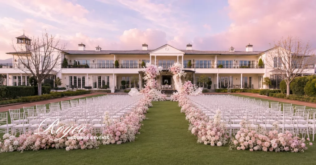 Cherry blossom inspired Rosewood Miramar Beach wedding with elegant outdoor floral design
