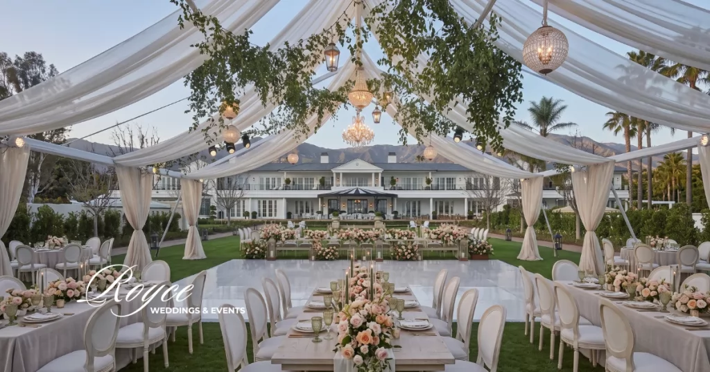 Luxury outdoor wedding reception with elegant tent design in Santa Barbara