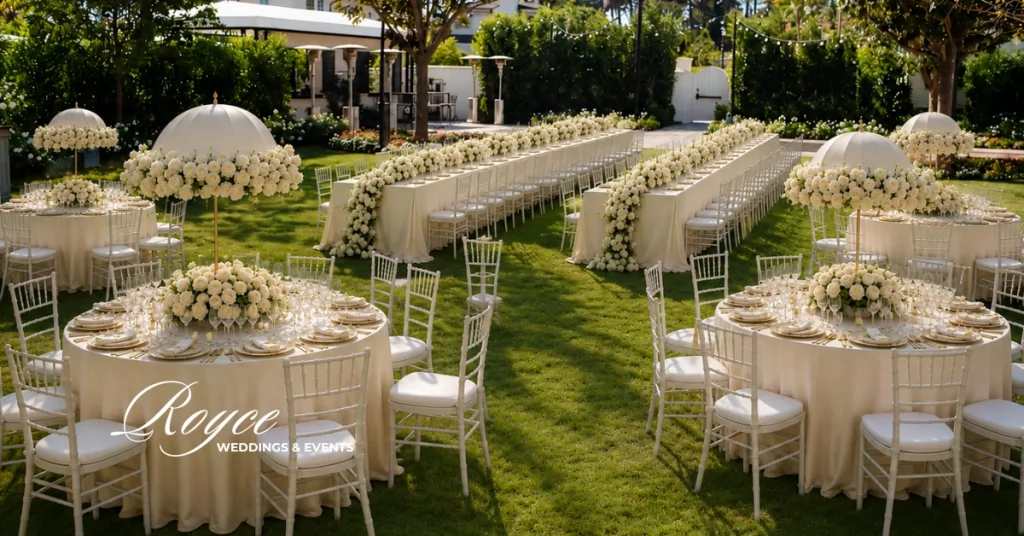 Montecito wedding venue outdoor reception with luxury wedding decor and romantic California setting