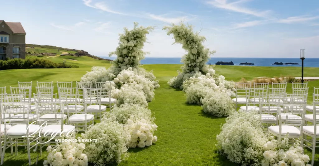 Luxury Ritz Carlton Half Moon oceanfront wedding ceremony overlooking the coastline
