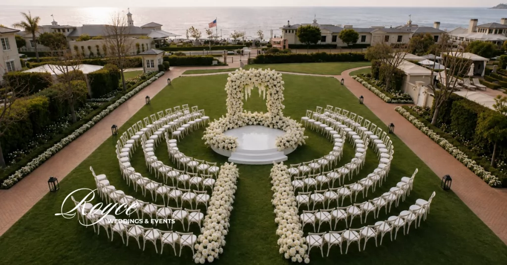Rosewood Miramar Beach Wedding ceremony on the Great Lawn with ocean views