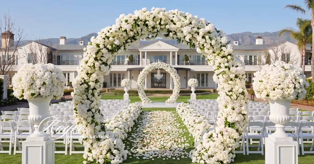 Rosewood Miramar Beach Wedding ceremony on Great Lawn overlooking the Pacific Ocean