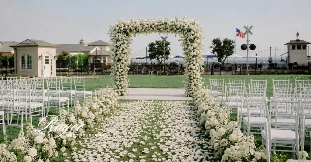 Rosewood Miramar Wedding oceanfront ceremony on the Great Lawn overlooking the Pacific Ocean
