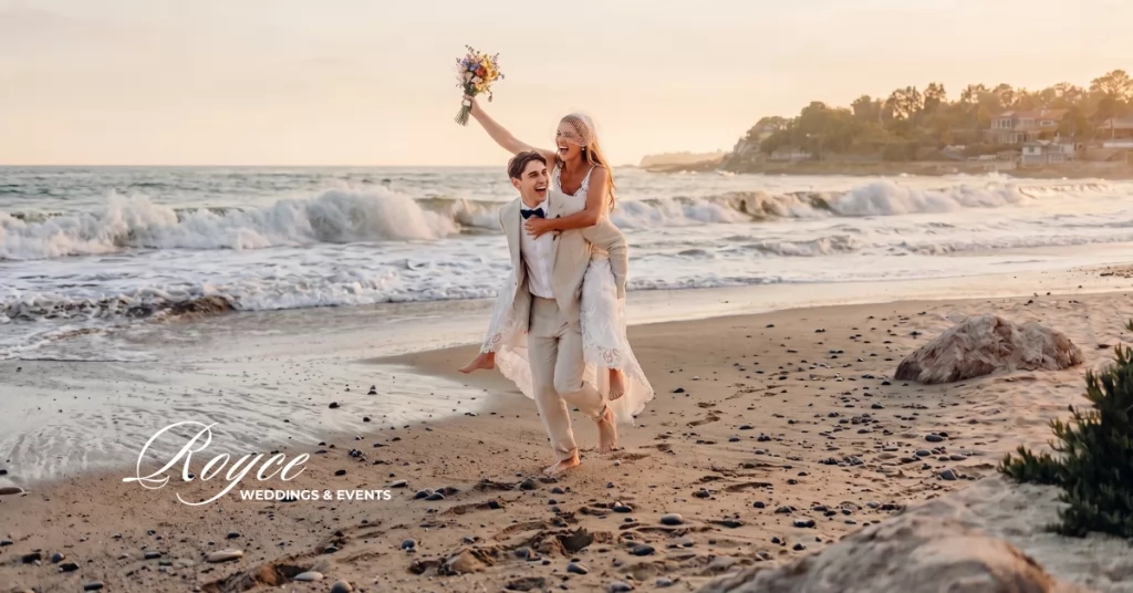 Santa Barbara beach wedding couple portrait overlooking the Pacific Ocean
