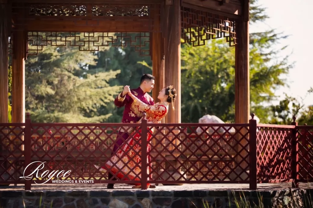 Four Seasons Wedding Guide featuring a Chinese-American wedding couple in traditional Chinese wedding attire