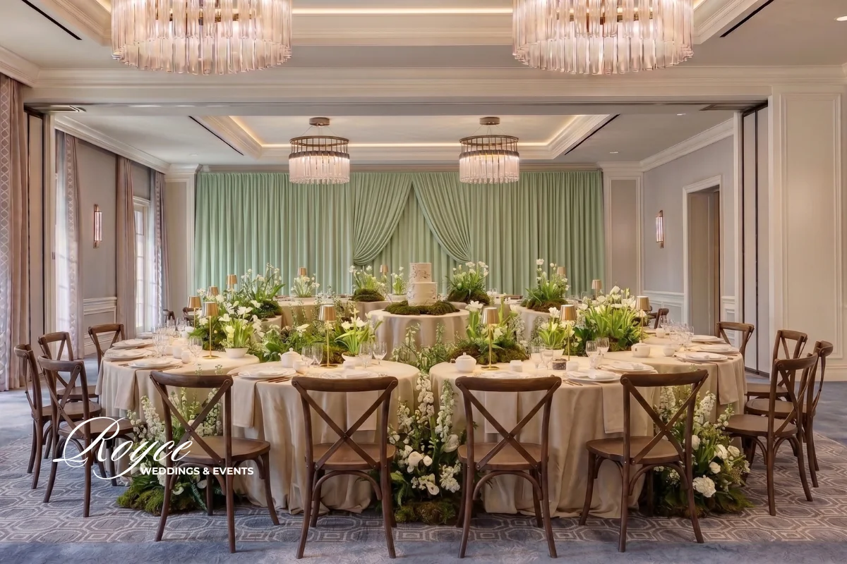 luxury Carlsbad wedding reception at Laviana with romantic floral arrangements and elegant tablescape