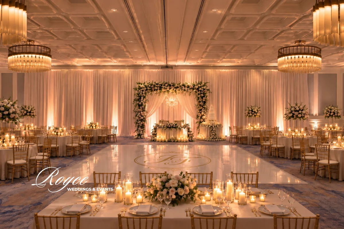 Park Hyatt Aviara Wedding reception at Aviara Salon with elegant florals and luxury wedding decor
