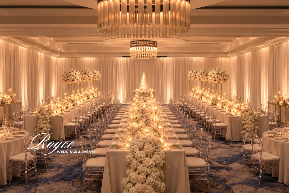 Park Hyatt Aviara Wedding indoor reception at Kingfisher with luxury wedding decor and elegant tablescape
