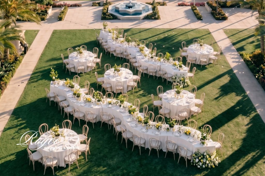 luxury outdoor wedding reception at Park Hyatt Aviara with unique wedding setup