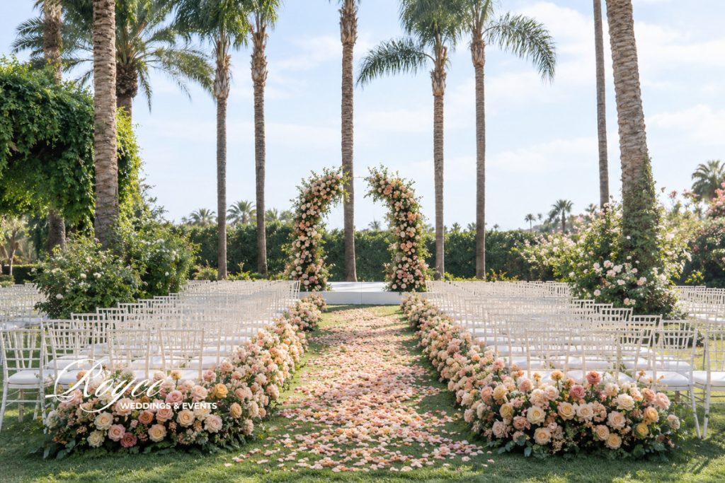 Park Hyatt Aviara outdoor wedding ceremony with elegant floral decor