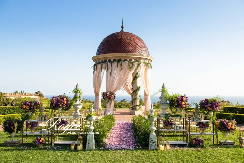 Rustic themed wedding ceremony at Pelican Hill, beautifully executed by Royce Weddings & Events.